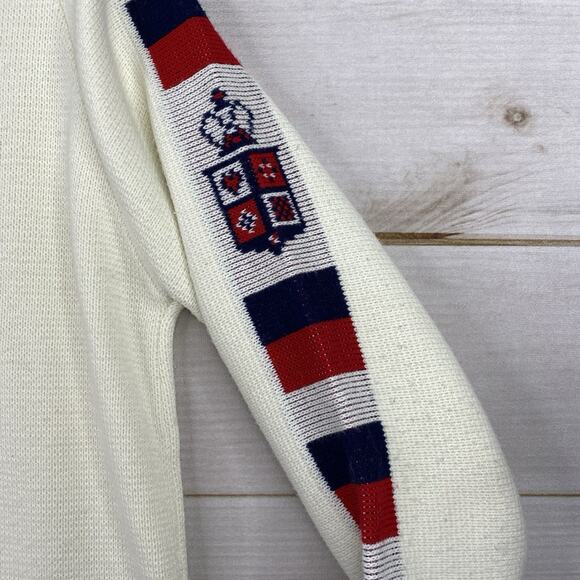 VTG Jersild Sweater Mens L Ivory Heraldic Crest Motif Preppy Ski Mock Neck 60s - Picture 2 of 7